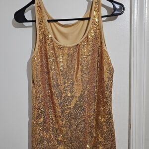 Gold Sequin Scoop Neck Tank Top